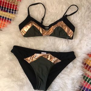 Black green and copper bikini